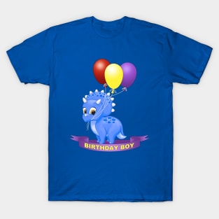 Birthday Boy Cute Blue Triceratops Dinosaur T-Shirt